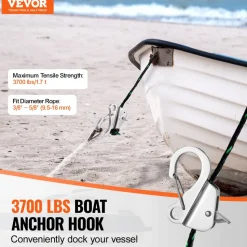 VEVOR Boat Anchor Hook, 304 Stainless Steel Slide Anchor, Knotless Anchor System with Quick Release, Boat Anchor Hook Clips for 3/8