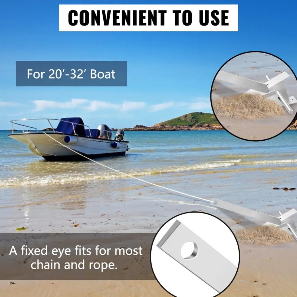 VEVOR Boat Anchor Kit 13 lb Fluke Style Anchor, Hot Dipped Galvanized Steel Fluke Anchor, Marine Anchor with Anchor, Shackles, Chain, Rope for Boat Mooring on The Beach, Boats from 20'-32'