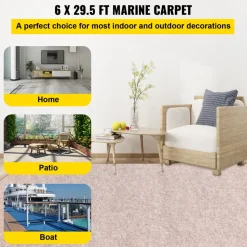 VEVOR Boat Carpet, 6 ft x 29.5 ft Marine Carpet for Boats, Waterproof Light Brown Carpet with Marine Backing Anti-Slide Marine Grade Boat Carpet Cuttable Easy to Clean Patio Rugs Deck