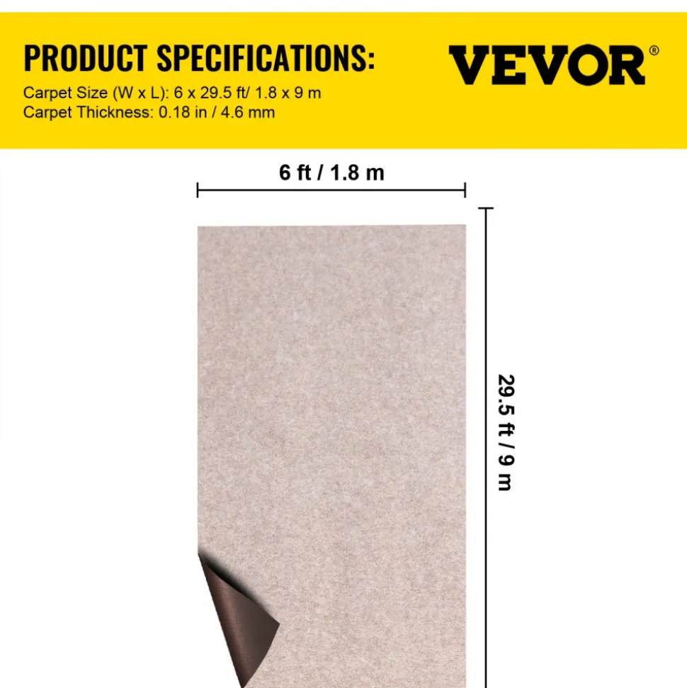 VEVOR Boat Carpet, 6 ft x 29.5 ft Marine Carpet for Boats, Waterproof Light Brown Carpet with Marine Backing Anti-Slide Marine Grade Boat Carpet Cuttable Easy to Clean Patio Rugs Deck