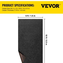 VEVOR Boat Carpet, 6 ft x 18 ft Marine Carpet for Boats, Waterproof Black Indoor Outdoor Carpet with Marine Backing Anti-Slide Marine Grade Boat Carpet Cuttable Easy to Clean Patio Rugs Deck Rug