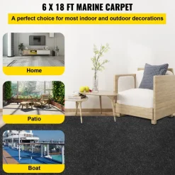 VEVOR Boat Carpet, 6 ft x 18 ft Marine Carpet for Boats, Waterproof Black Indoor Outdoor Carpet with Marine Backing Anti-Slide Marine Grade Boat Carpet Cuttable Easy to Clean Patio Rugs Deck Rug