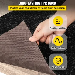 VEVOR Boat Carpet, 6 ft x 29.5 ft Marine Carpet for Boats, Waterproof Black Indoor Outdoor Carpet with Marine Backing Anti-Slide Marine Grade Boat Carpet Cuttable Easy to Clean Patio Rugs Deck Rug