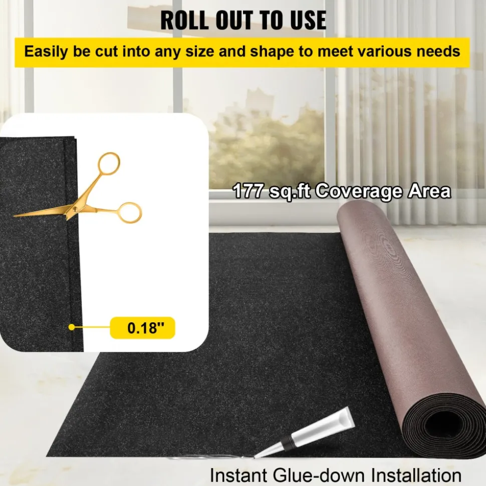 VEVOR Boat Carpet, 6 ft x 29.5 ft Marine Carpet for Boats, Waterproof Black Indoor Outdoor Carpet with Marine Backing Anti-Slide Marine Grade Boat Carpet Cuttable Easy to Clean Patio Rugs Deck Rug