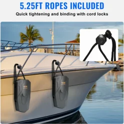 VEVOR Boat Fenders, 8.6" x 16" Boat Bumpers for Docking, Marine EVA Boat Dock Fender Bumper with Ropes, Cord Locks and Storage Bag, No Inflation Required, for Class A/Class 1/Part Class 2, Black