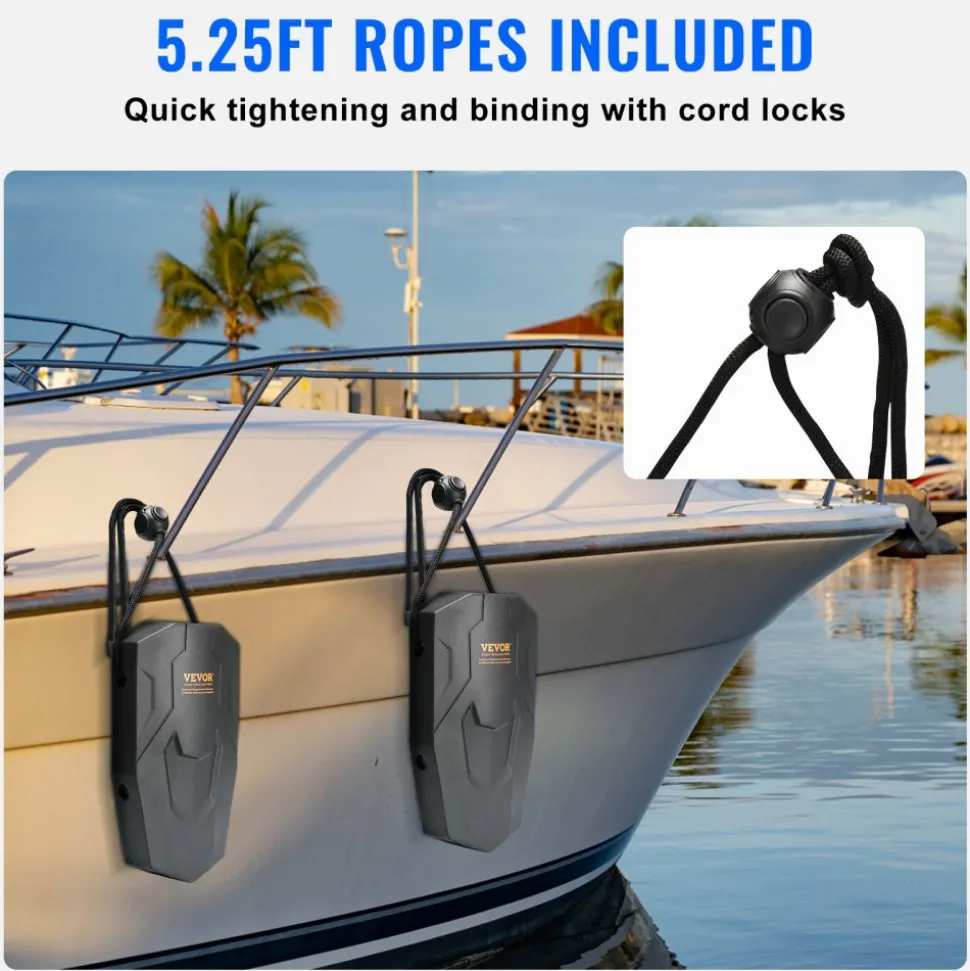 VEVOR Boat Fenders, 8.6" x 16" Boat Bumpers for Docking, Marine EVA Boat Dock Fender Bumper with Ropes, Cord Locks and Storage Bag, No Inflation Required, for Class A/Class 1/Part Class 2, Black