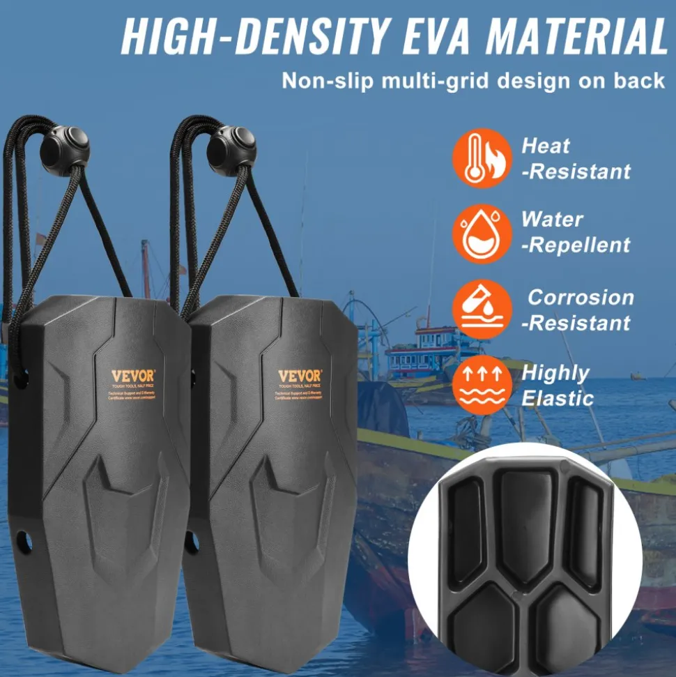 VEVOR Boat Fenders, 8.6" x 16" Boat Bumpers for Docking, Marine EVA Boat Dock Fender Bumper with Ropes, Cord Locks and Storage Bag, No Inflation Required, for Class A/Class 1/Part Class 2, Black