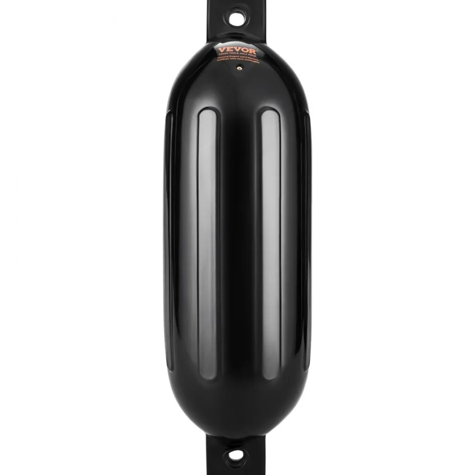 VEVOR Boat Fenders, 6.5" x 23" Boat Bumpers for Docking, Inflatable Ribbed Fender with Center Holes, Marine Boat Dock Fender Bumper with Air Pump, 4 Needles and 4 Ropes and Storage Bag, Black