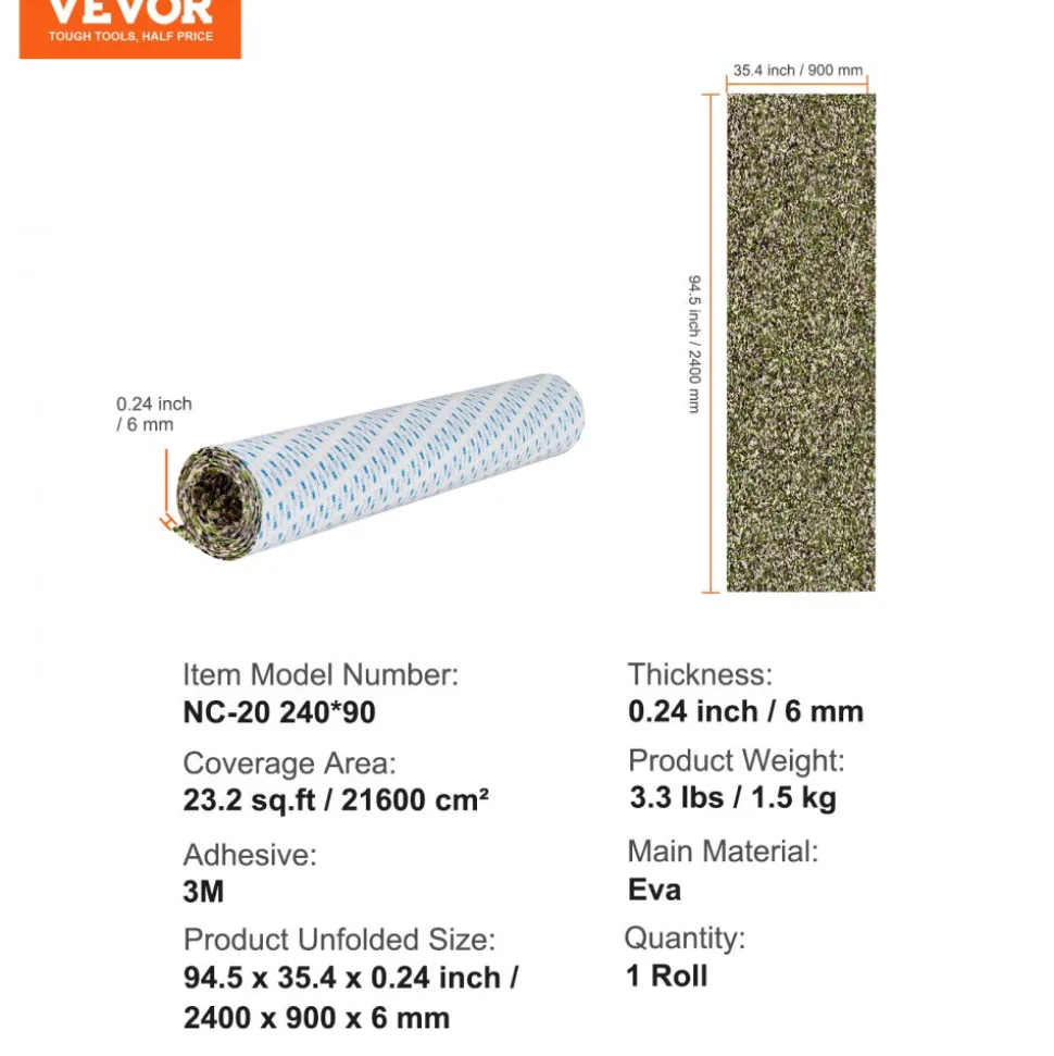 VEVOR Boat Flooring, EVA Foam Boat Decking 94.5" x 35.4", Non-Slip Self-Adhesive Flooring, 23.2 sq.ft Marine Carpet for Boats, Yacht, Pontoon, Kayak Decking