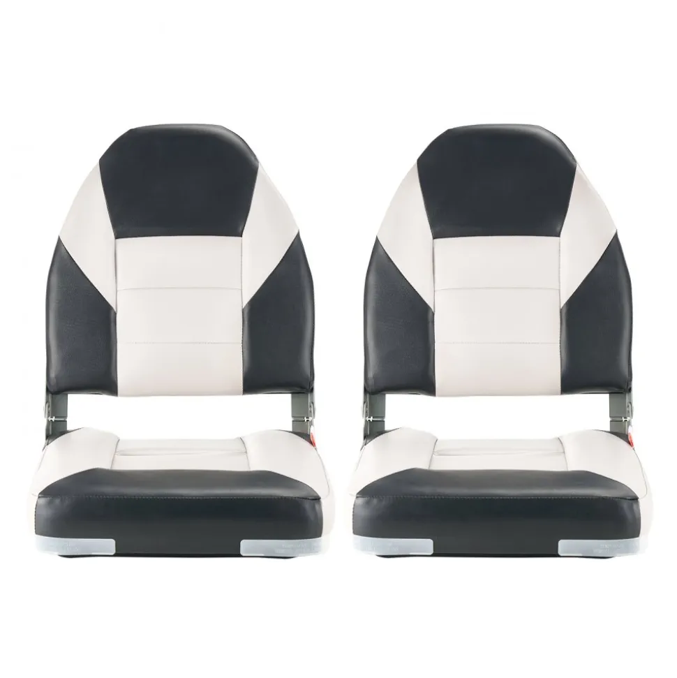 VEVOR Boat Seat, High Backrest, Folding Fishing Boat Seat with Thickened Sponge Cushion & Waterproof PVC Leather, Aluminum Alloy Hinges, Flip Up Boat Seat for Boats, Yachts, Ships, Black & Grey