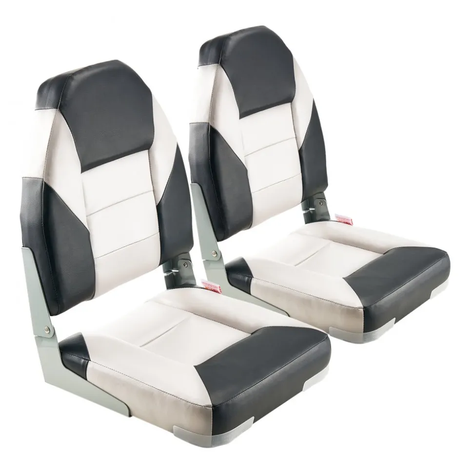 VEVOR Boat Seat, High Backrest, Folding Fishing Boat Seat with Thickened Sponge Cushion & Waterproof PVC Leather, Aluminum Alloy Hinges, Flip Up Boat Seat for Boats, Yachts, Ships, Black & Grey