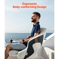 VEVOR Boat Seat, High Backrest, Flip Up Boat Seat Captain Bucket Seat with Thickened Sponge Cushion & Waterproof PVC Leather, Ergonomic Design, Folding Boat Seat for Boats, Yachts, Ships, White & Grey