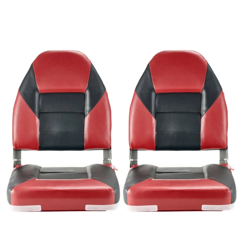 VEVOR Boat Seat, High Backrest, Folding Fishing Boat Seat with Thickened Sponge Cushion & Waterproof PVC Leather, Aluminum Alloy Hinges, Flip Up Boat Seat for Boats, Yachts, Ships, Black & Red