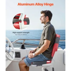 VEVOR Boat Seat, High Backrest, Folding Fishing Boat Seat with Thickened Sponge Cushion & Waterproof PVC Leather, Aluminum Alloy Hinges, Flip Up Boat Seat for Boats, Yachts, Ships, Black & Red