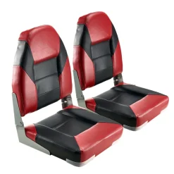VEVOR Boat Seat, High Backrest, Folding Fishing Boat Seat with Thickened Sponge Cushion & Waterproof PVC Leather, Aluminum Alloy Hinges, Flip Up Boat Seat for Boats, Yachts, Ships, Black & Red