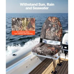 VEVOR Boat Seat, High Backrest, Folding Fishing Boat Seat with Thickened Sponge Cushion & PU Polyester Fabric, Aluminum Alloy Hinges, Flip Up Boat Seat for Boats, Yachts, Ships, Camouflage (2 Seats)