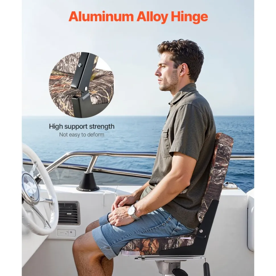 VEVOR Boat Seat, High Backrest, Folding Fishing Boat Seat with Thickened Sponge Cushion & PU Polyester Fabric, Aluminum Alloy Hinges, Flip Up Boat Seat for Boats, Yachts, Ships, Camouflage (2 Seats)