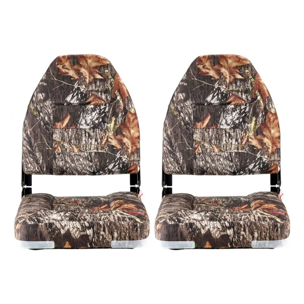 VEVOR Boat Seat, High Backrest, Folding Fishing Boat Seat with Thickened Sponge Cushion & PU Polyester Fabric, Aluminum Alloy Hinges, Flip Up Boat Seat for Boats, Yachts, Ships, Camouflage (2 Seats)