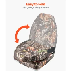 VEVOR Boat Seat, High Backrest, Folding Fishing Boat Seat with Thickened Sponge Cushion & PU Polyester Fabric, Aluminum Alloy Hinges, Flip Up Boat Seat for Boats, Yachts, Ships, Camouflage (2 Seats)