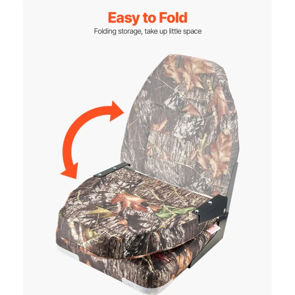 VEVOR Boat Seat, High Backrest, Folding Fishing Boat Seat with Thickened Sponge Cushion & PU Polyester Fabric, Aluminum Alloy Hinges, Flip Up Boat Seat for Boats, Yachts, Ships, Camouflage (2 Seats)