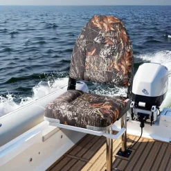 VEVOR Boat Seat, High Backrest, Folding Fishing Boat Seat with Thickened Sponge Cushion & PU Polyester Fabric, Aluminum Alloy Hinges, Flip Up Boat Seat for Boats, Yachts, Ships, Camouflage (2 Seats)
