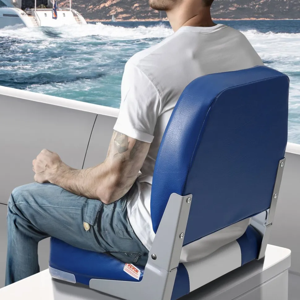 VEVOR Boat Seat, 18.9" Low Back Boat Seat, Folding Boat Chair with Thickened Sponge Padding and Hinge, Fold-Down Boat Captain Chair for Fishing Boat, Sightseeing Boat, Speedboat, Canoe, 1-Piece