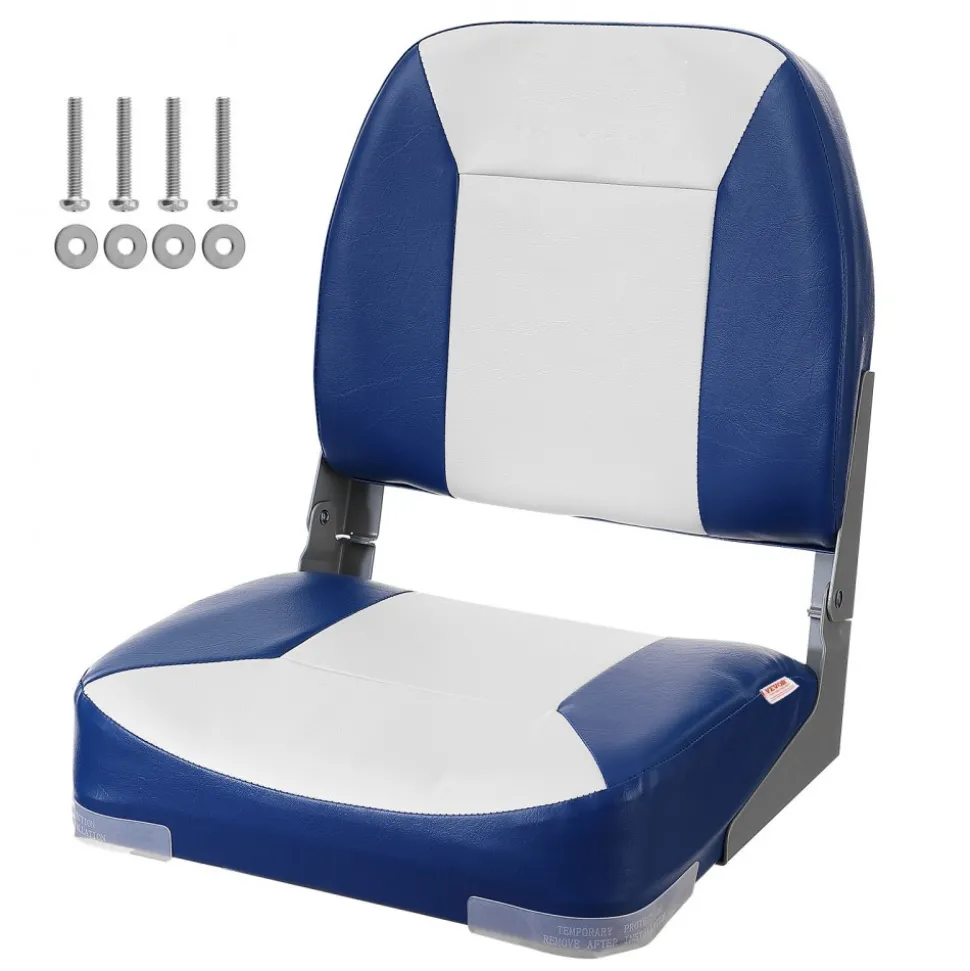VEVOR Boat Seat, 18.9" Low Back Boat Seat, Folding Boat Chair with Thickened Sponge Padding and Hinge, Fold-Down Boat Captain Chair for Fishing Boat, Sightseeing Boat, Speedboat, Canoe, 1-Piece
