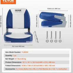 VEVOR Boat Seat Low Back Fold-Down Fishing Boat Chair with Sponge Padding 2 Pack
