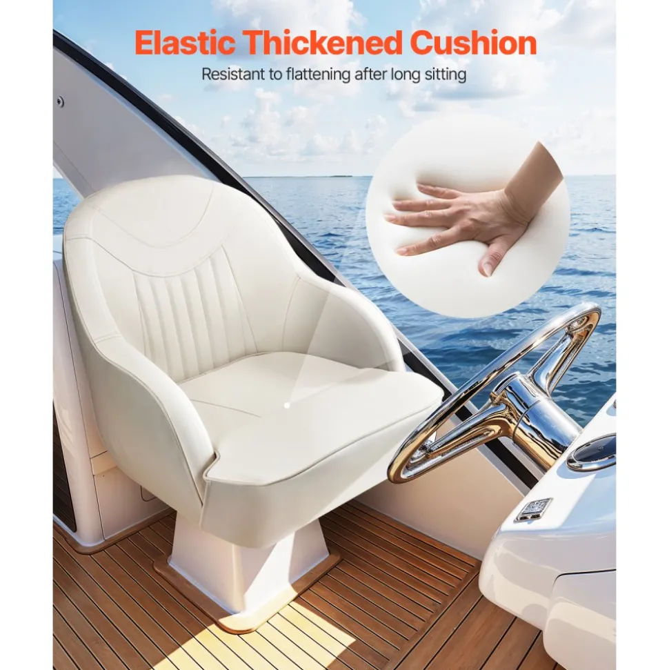 VEVOR Boat Seat, Low Backrest, Boat Seat Captain Bucket Seat with Thickened Sponge Cushion & Waterproof PVC Leather, Ergonomic Design, Suitable for Fishing Boats, Yachts, Ships, White