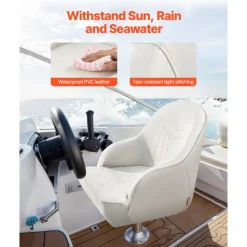 VEVOR Boat Seat, Low Backrest, Boat Seat Captain Bucket Seat with Thickened Sponge Cushion & Waterproof PVC Leather, Ergonomic Design, Suitable for Fishing Boats, Yachts, Ships, White