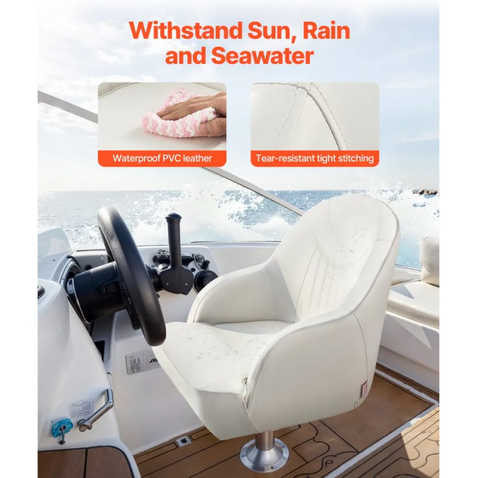 VEVOR Boat Seat, Low Backrest, Boat Seat Captain Bucket Seat with Thickened Sponge Cushion & Waterproof PVC Leather, Ergonomic Design, Suitable for Fishing Boats, Yachts, Ships, White