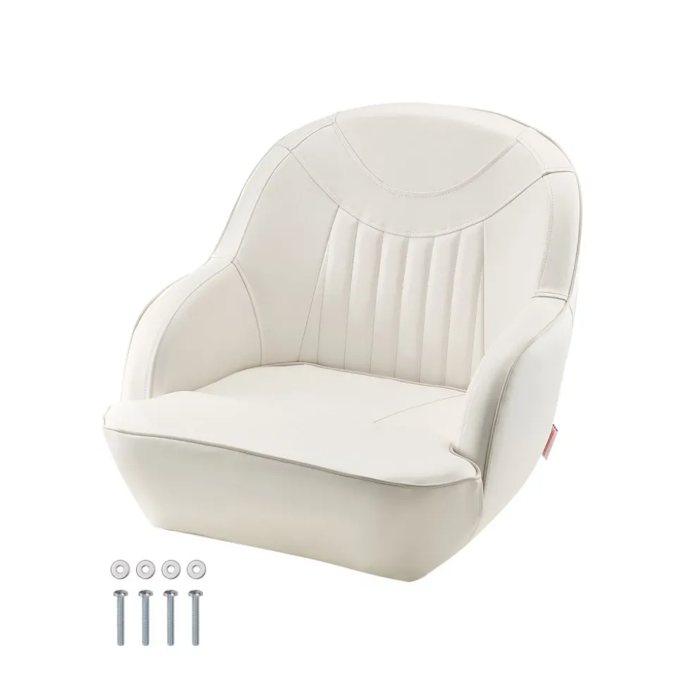 VEVOR Boat Seat, Low Backrest, Boat Seat Captain Bucket Seat with Thickened Sponge Cushion & Waterproof PVC Leather, Ergonomic Design, Suitable for Fishing Boats, Yachts, Ships, White