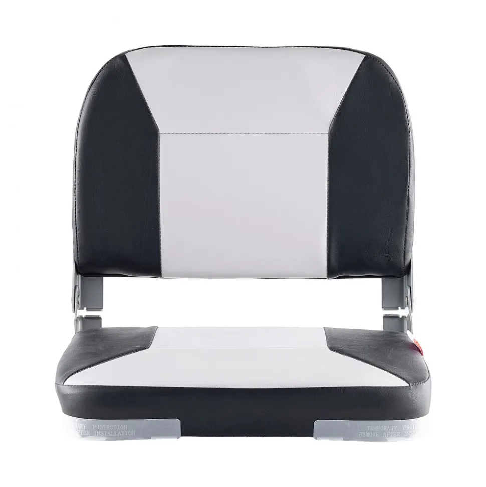 VEVOR Boat Seat, Low Backrest, Folding Fishing Boat Seat with Thickened Sponge Cushion & Waterproof PVC Leather, Aluminum Alloy Hinges, Flip Up Boat Seat for Fishing Boats, Yachts, Ships, Black & Grey