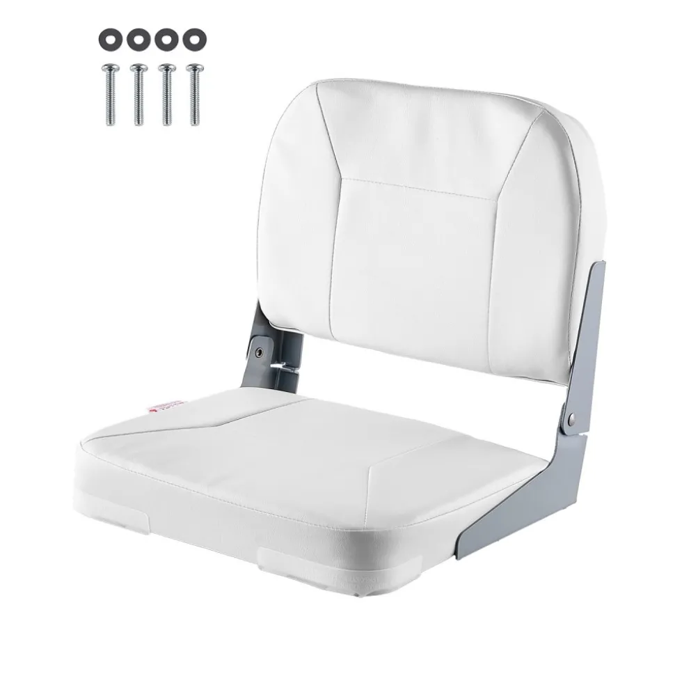 VEVOR Boat Seat, Low Backrest, Folding Fishing Boat Seat with Thickened Sponge Cushion & Waterproof PVC Leather, Aluminum Alloy Hinges, Flip Up Boat Seat for Fishing Boats, Yachts, Ships, White