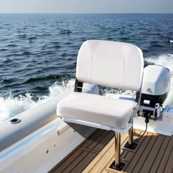 VEVOR Boat Seat, Low Backrest, Folding Fishing Boat Seat with Thickened Sponge Cushion & Waterproof PVC Leather, Aluminum Alloy Hinges, Flip Up Boat Seat for Fishing Boats, Yachts, Ships, White