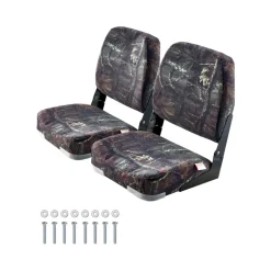 VEVOR Boat Seat, Low Backrest, Folding Fishing Boat Seat with Thickened Sponge Cushion & PU Polyester Fabric, Strong PP Frame, Flip Up Boat Seat for Boats, Yachts, Ships, Camouflage Color (2 Seats)