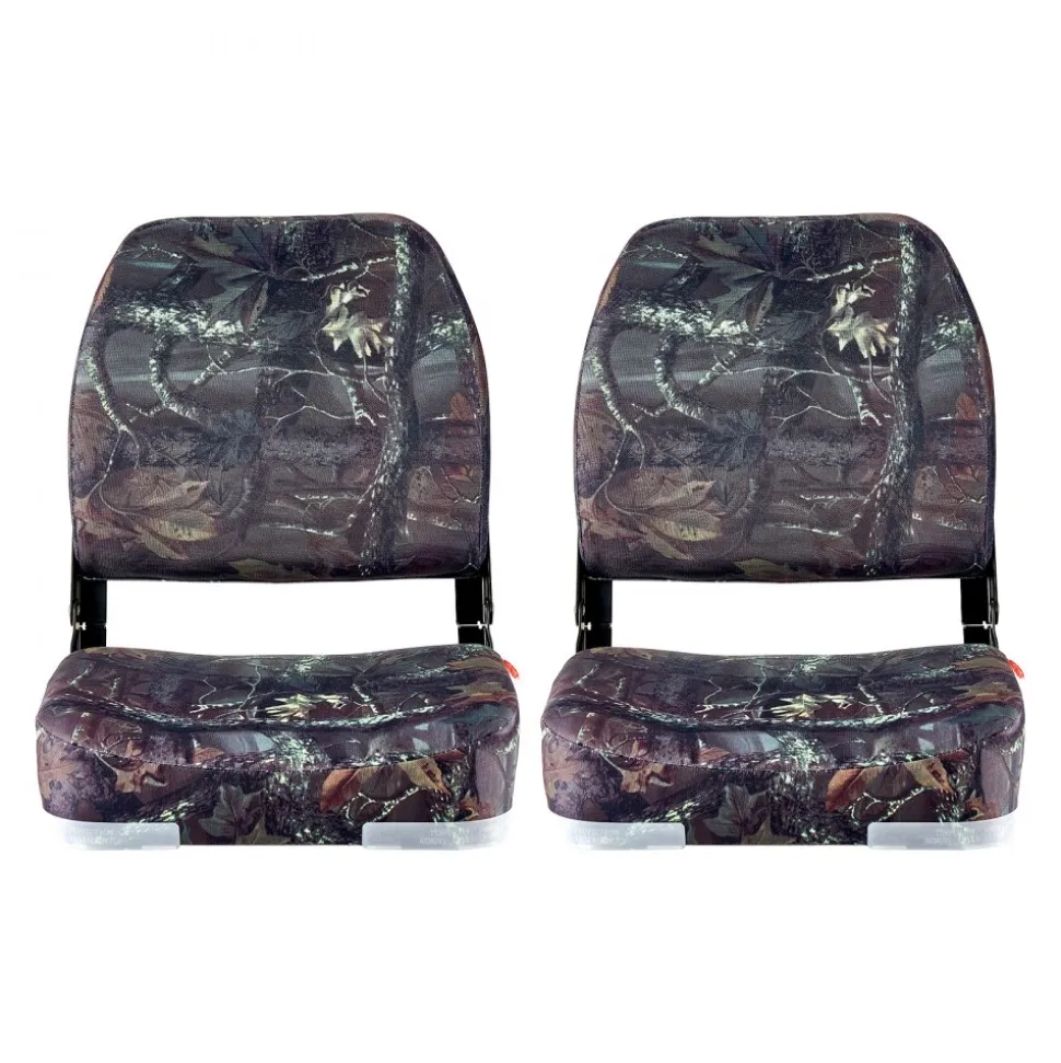 VEVOR Boat Seat, Low Backrest, Folding Fishing Boat Seat with Thickened Sponge Cushion & PU Polyester Fabric, Strong PP Frame, Flip Up Boat Seat for Boats, Yachts, Ships, Camouflage Color (2 Seats)