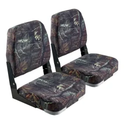 VEVOR Boat Seat, Low Backrest, Folding Fishing Boat Seat with Thickened Sponge Cushion & PU Polyester Fabric, Strong PP Frame, Flip Up Boat Seat for Boats, Yachts, Ships, Camouflage Color (2 Seats)