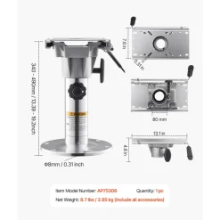 VEVOR Boat Seat Pedestal, Adjustable Height from 13.39 to 19.2 Inches, Aluminum Alloy Boat Chair Base with Slide, 5-inch Sliding Travel, Locking Design, Ideal for Fishing and Boating Enthusiasts