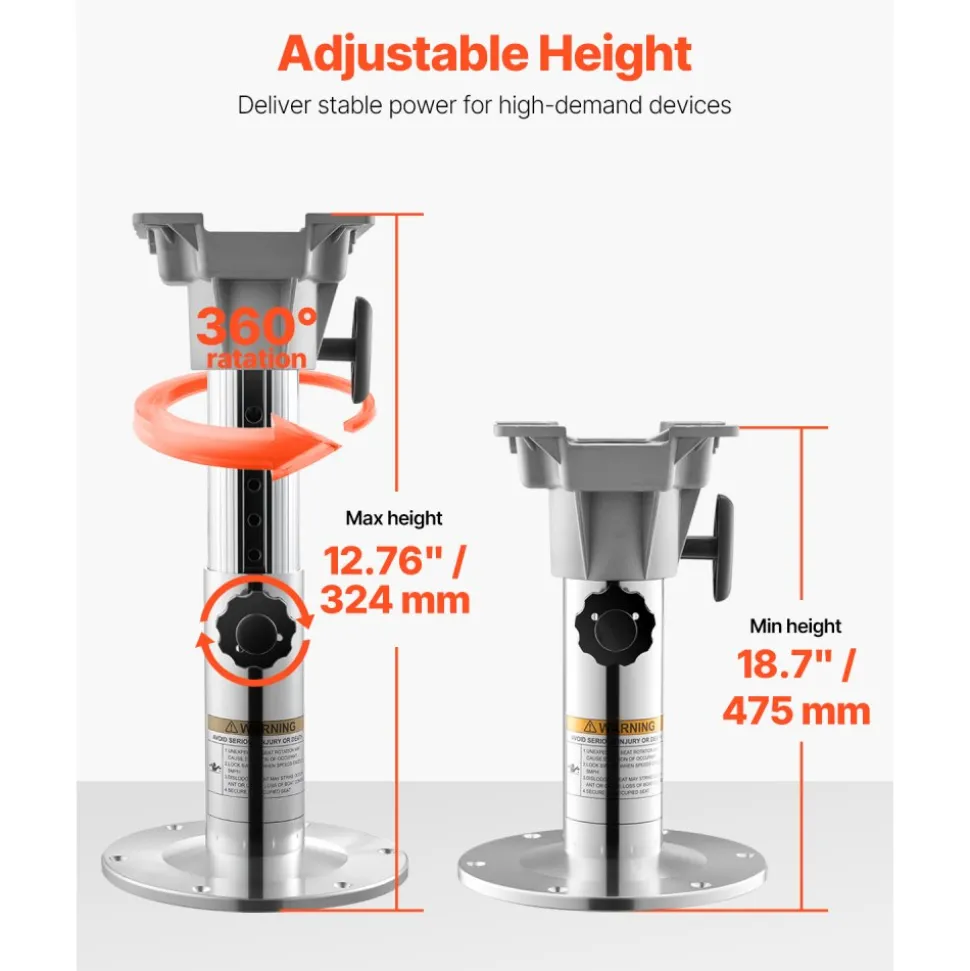 VEVOR Boat Seat Pedestal, Adjustable Height from 12.76 to 18.7 Inches, Aluminum Alloy Boat Chair Base with Locking Design, Waterproof & Rust-resistant, Ideal for Fishing and Boating Enthusiasts