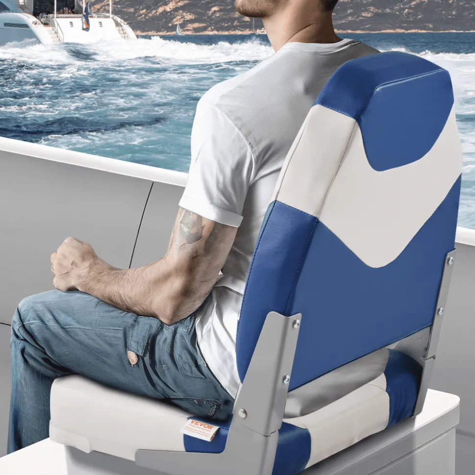 VEVOR Boat Seats, 21.85" High Back Boat Seat, Folding Boat Chair with Thickened Sponge Padding and Hinge, Fold-Down Boat Captain Chairs for Fishing Boat, Sightseeing Boat, Speedboat, Canoe, 2-Pack