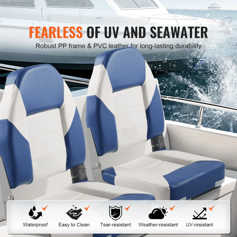 VEVOR Boat Seats, 21.85" High Back Boat Seat, Folding Boat Chair with Thickened Sponge Padding and Hinge, Fold-Down Boat Captain Chairs for Fishing Boat, Sightseeing Boat, Speedboat, Canoe, 2-Pack