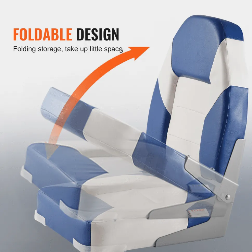VEVOR Boat Seats, 21.85" High Back Boat Seat, Folding Boat Chair with Thickened Sponge Padding and Hinge, Fold-Down Boat Captain Chairs for Fishing Boat, Sightseeing Boat, Speedboat, Canoe, 2-Pack