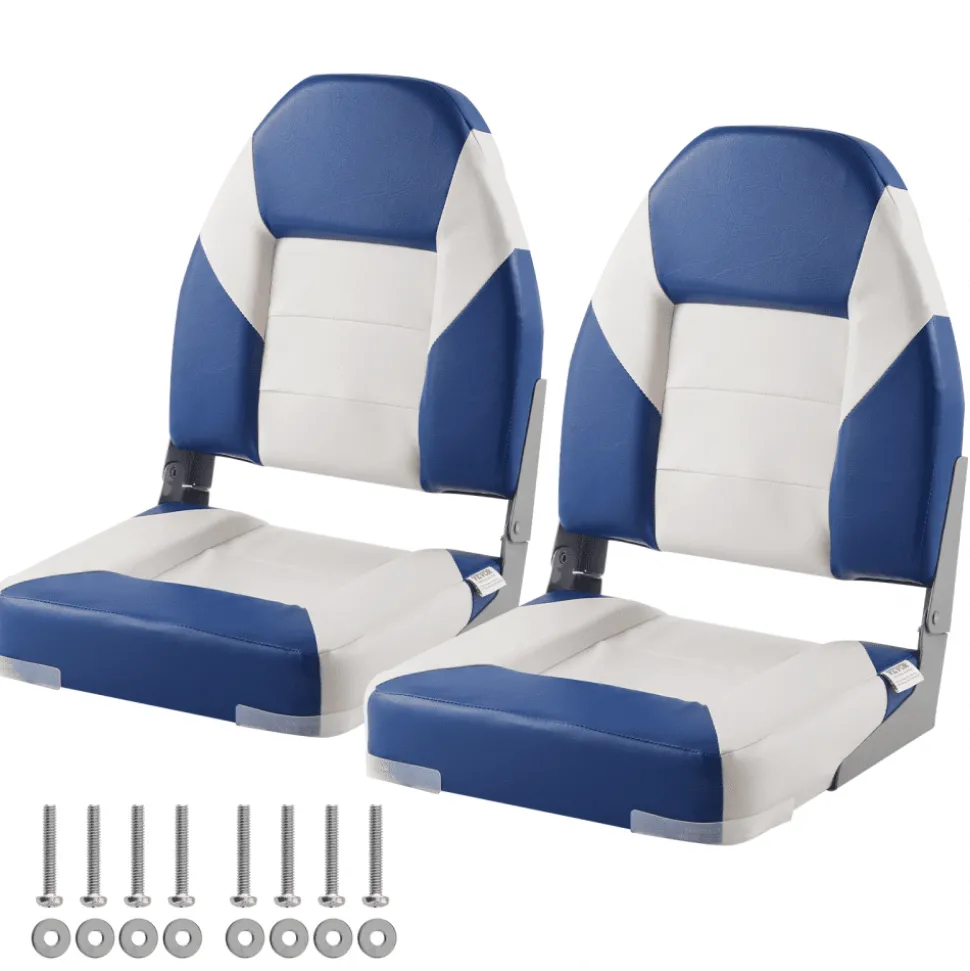 VEVOR Boat Seats, 21.85" High Back Boat Seat, Folding Boat Chair with Thickened Sponge Padding and Hinge, Fold-Down Boat Captain Chairs for Fishing Boat, Sightseeing Boat, Speedboat, Canoe, 2-Pack