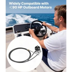 VEVOR Boat Steering System, 17 ft Boat Control Cable Outboard Rotary Steering System Kit with Aluminum Alloy Helm, Durable Marine Replacement for Fishing Boats, Small Sailboats, Speedboats, Lifeboats