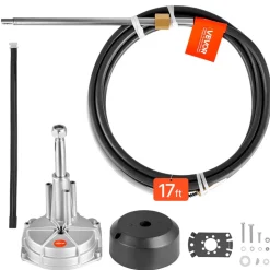 VEVOR Boat Steering System, 17 ft Boat Control Cable Outboard Rotary Steering System Kit with Aluminum Alloy Helm, Durable Marine Replacement for Fishing Boats, Small Sailboats, Speedboats, Lifeboats