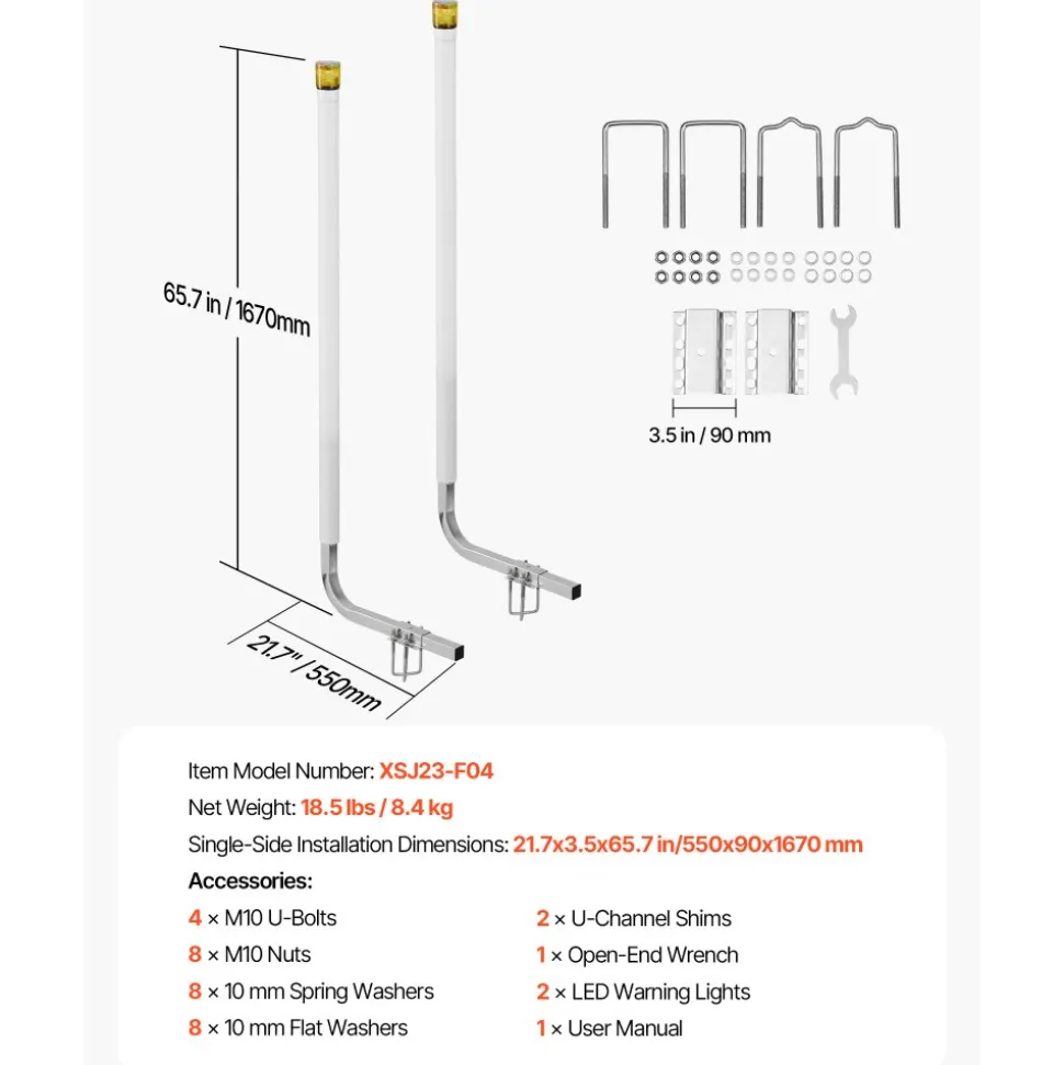 VEVOR Boat Trailer Guide, 65.7 in with LED Light Trailer Guide Poles, 2PCS High-Hardness Steel Guide-Ons, Wide Adjustable Trailers Guides with PVC Pipes, for Ski Boat, Fishing Boat, Sailboat Trailers