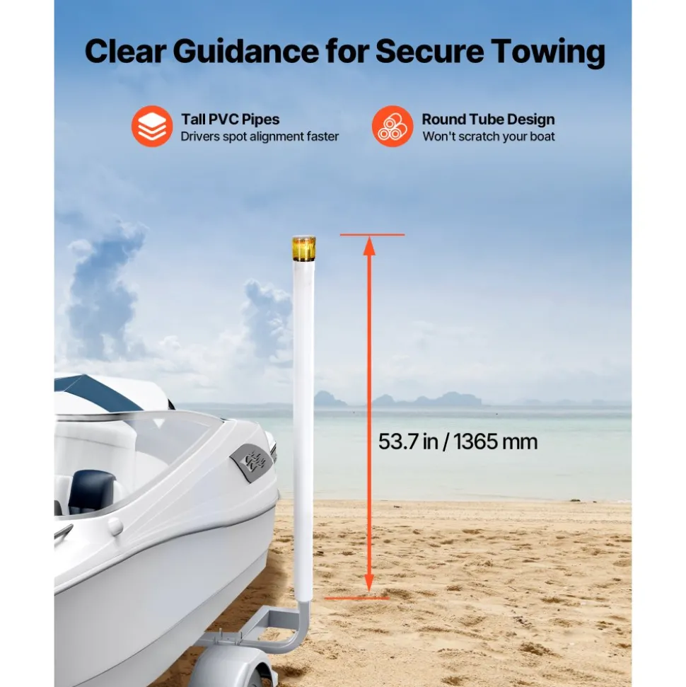 VEVOR Boat Trailer Guide, 65.7 in with LED Light Trailer Guide Poles, 2PCS High-Hardness Steel Guide-Ons, Wide Adjustable Trailers Guides with PVC Pipes, for Ski Boat, Fishing Boat, Sailboat Trailers