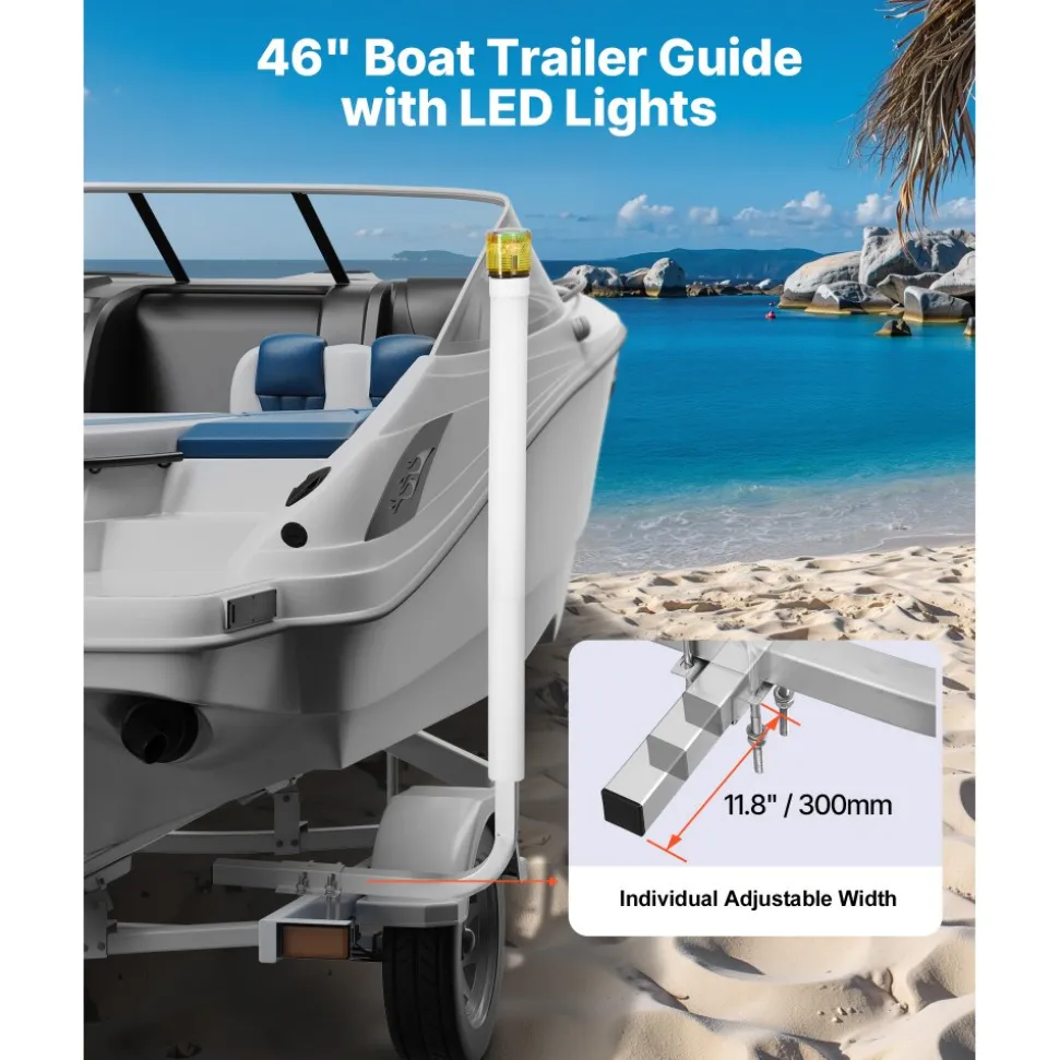 VEVOR Boat Trailer Guide, 46 in with LED Light Trailer Guide Poles, 2PCS High-Hardness Steel Guide-Ons, Wide Adjustable Trailers Guides with PVC Pipes, for Ski Boat, Fishing Boat or Sailboat Trailers