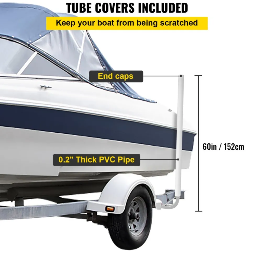VEVOR Boat Trailer Guide-on, 60", 2PCS Steel Trailer Post Guide ons, with White PVC Tube Covers, Complete Mounting Accessories Included, for Ski Boat, Fishing Boat or Sailboat Trailer